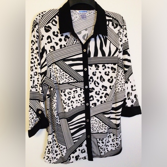 Nygard black white print butt down blouse size 1X - Picture 2 of 6